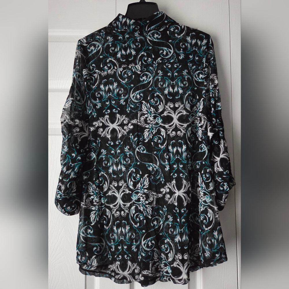 INC International Concepts Sheer Black & Teal Top Size 3X. Excellent Condition. - Picture 8 of 11